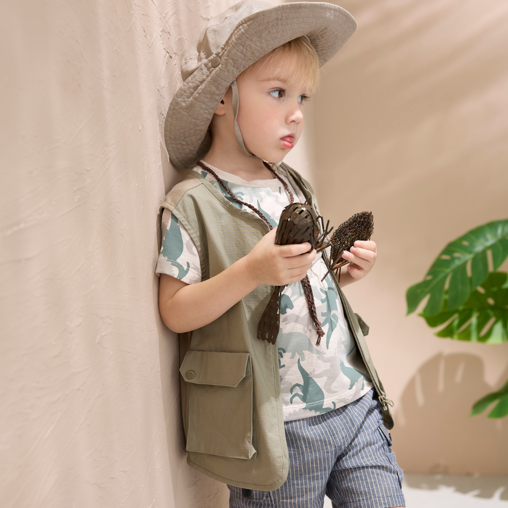 PIPPY帥氣恐龍世界印花彈性棉質短袖上衣 綠