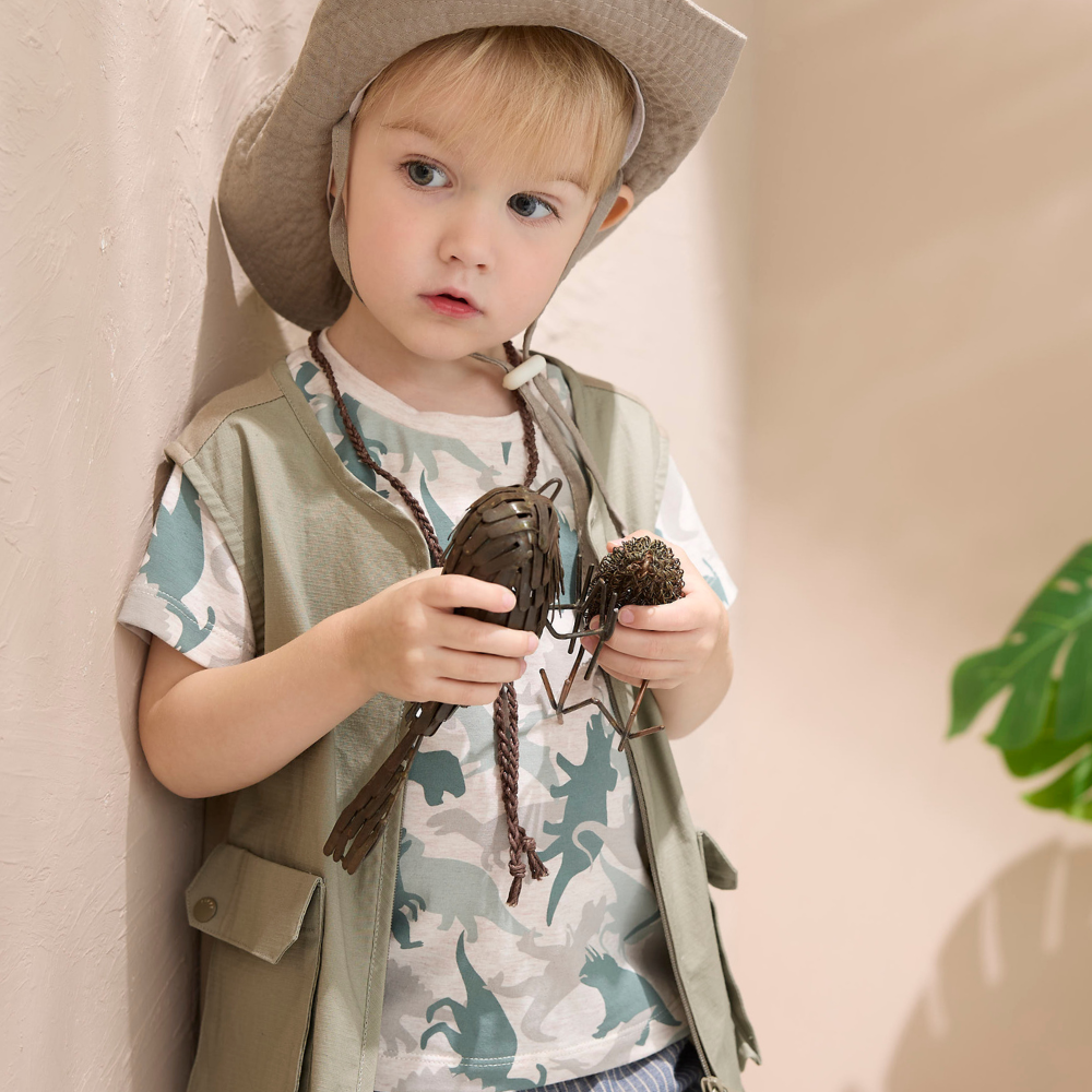 PIPPY帥氣恐龍世界印花彈性棉質短袖上衣 綠