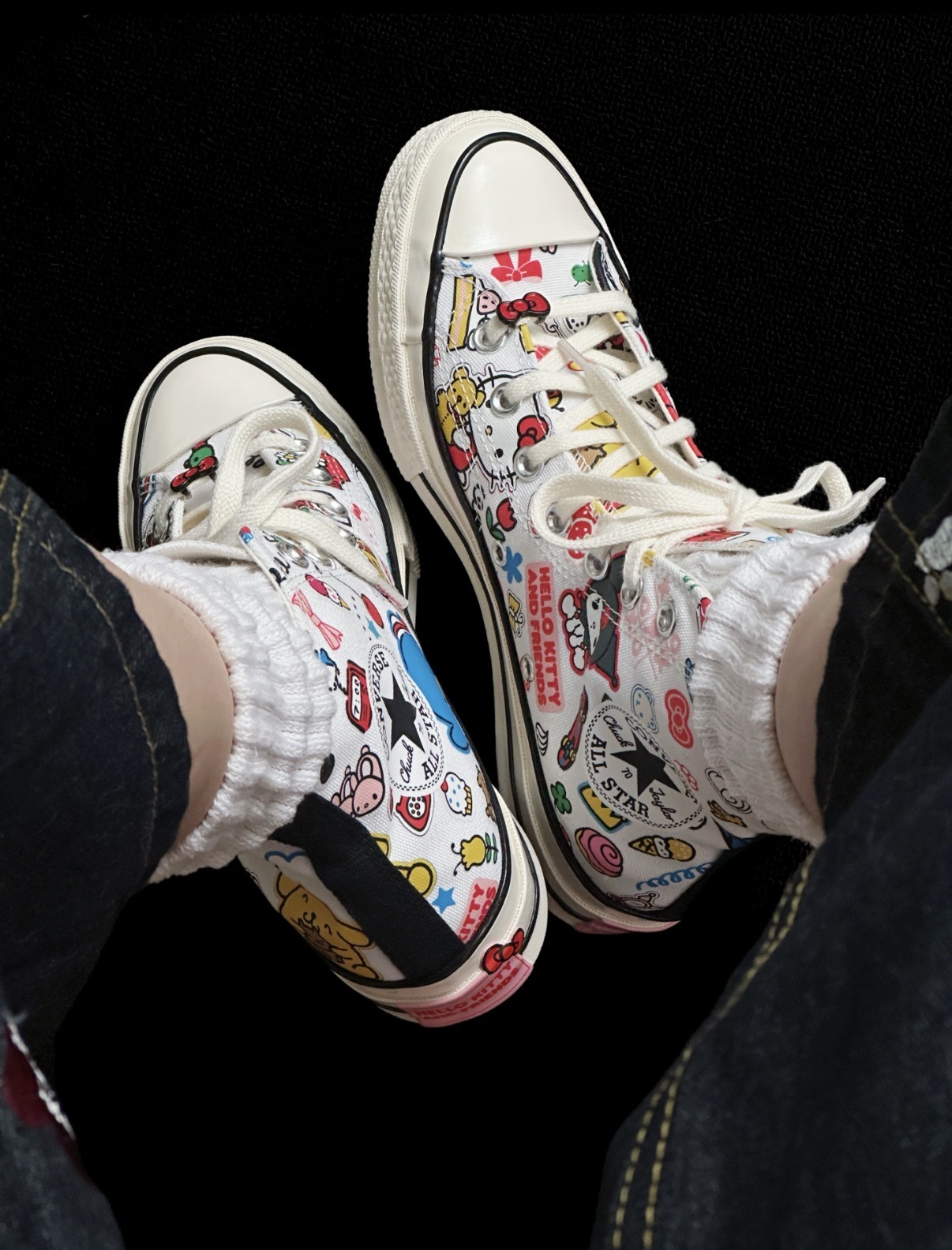 聯名款 CONVERSE X HELLO KITTY AND FRIENDS CHUCK 70 HIGH TOP 白 高筒 三麗鷗 滿版 帆布鞋【A17696C】