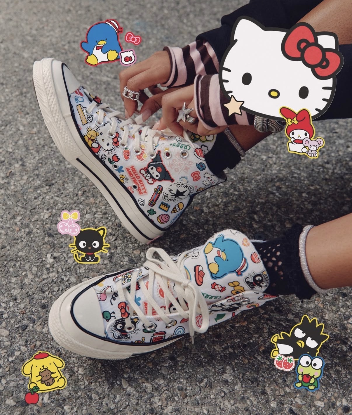 聯名款 CONVERSE X HELLO KITTY AND FRIENDS CHUCK 70 HIGH TOP 白 高筒 三麗鷗 滿版 帆布鞋【A17696C】