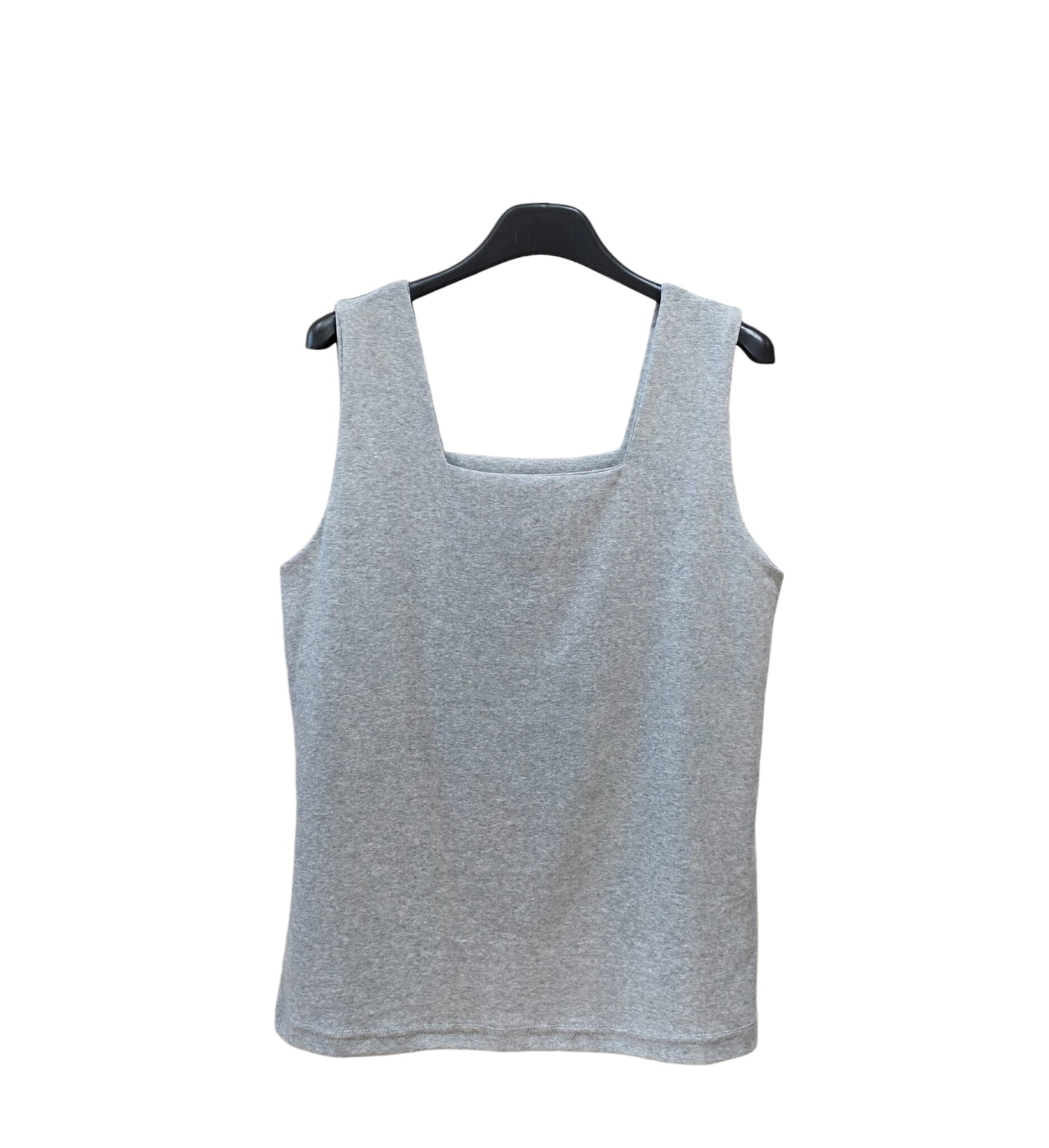 A45 #18733-1 方領背心 - 花灰色