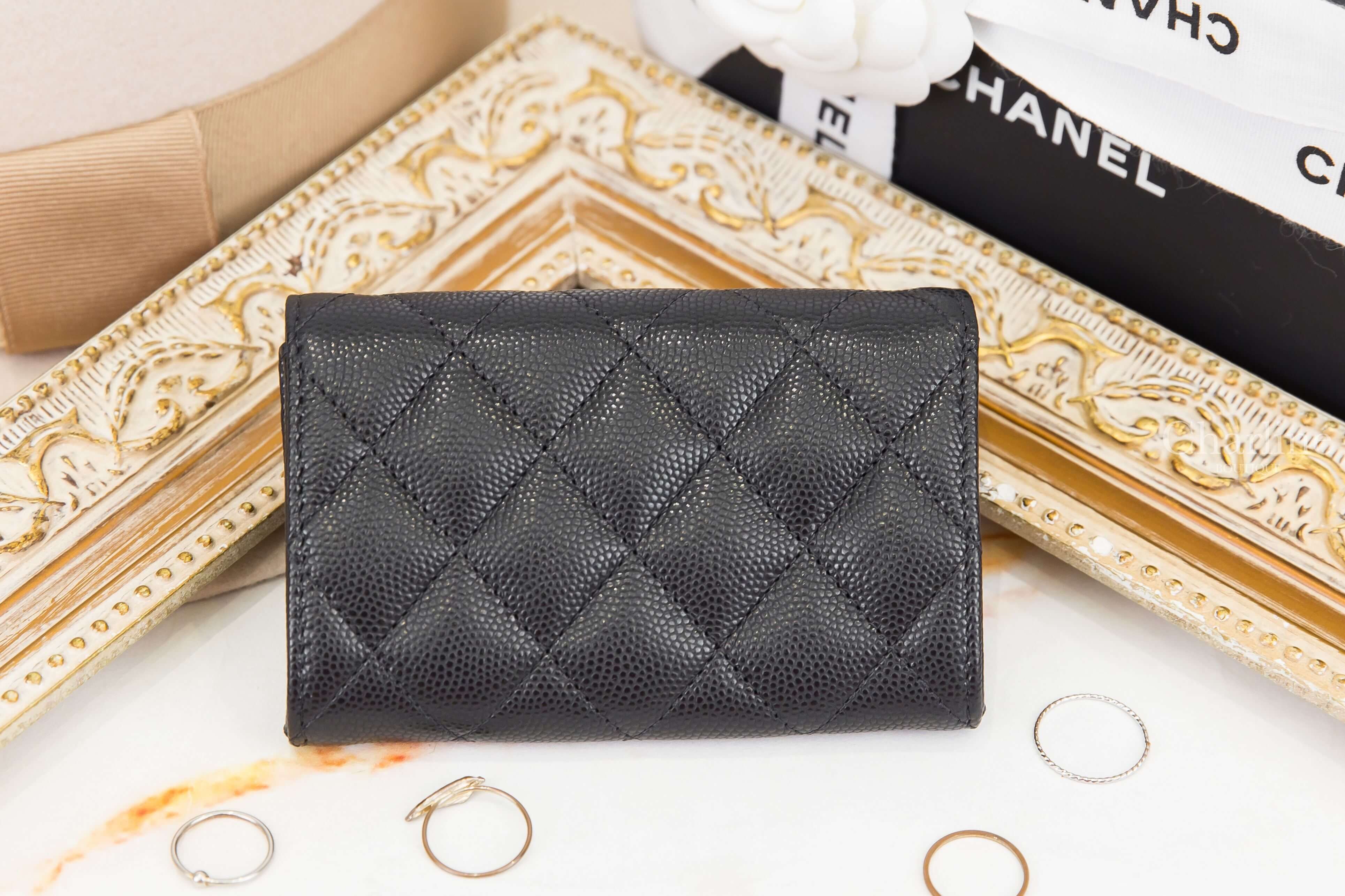 Chanel Card Holder 黑色扭轉交織水鑽點綴金CC荔枝菱格紋零錢夾-Charline Boutique 精品代購