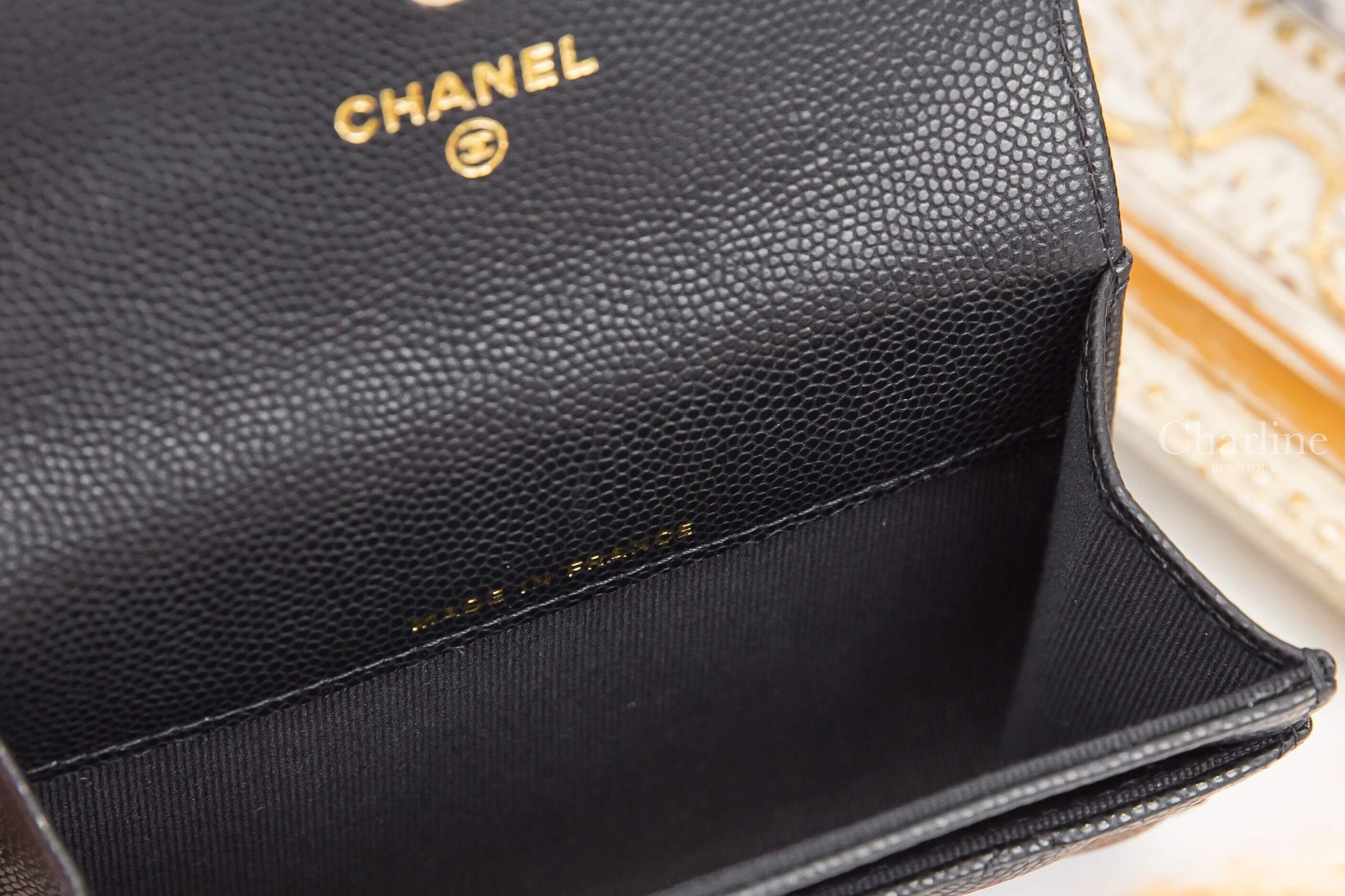 Chanel Card Holder 黑色扭轉交織水鑽點綴金CC荔枝菱格紋零錢夾-Charline Boutique 精品代購