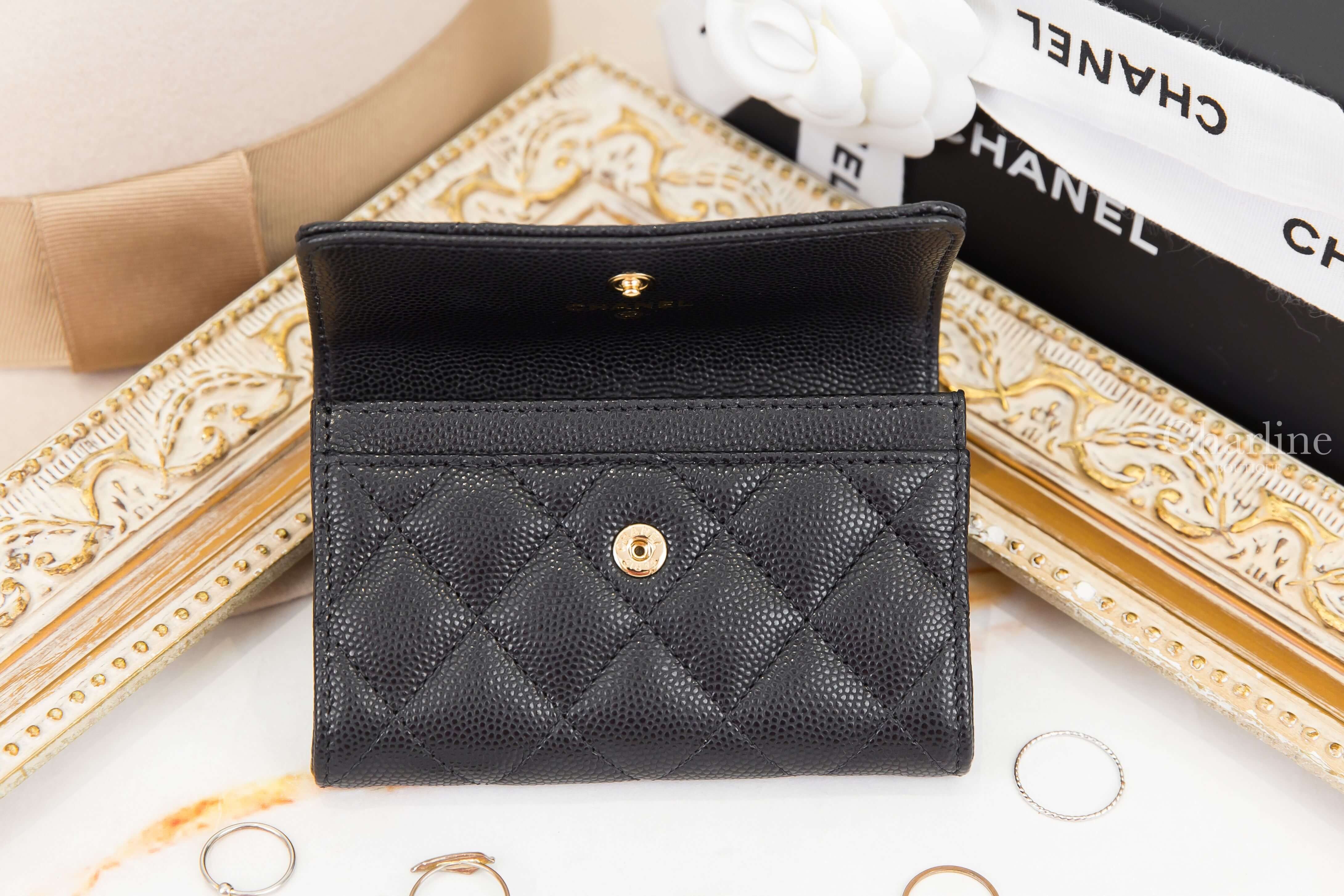 Chanel Card Holder 黑色扭轉交織水鑽點綴金CC荔枝菱格紋零錢夾-Charline Boutique 精品代購