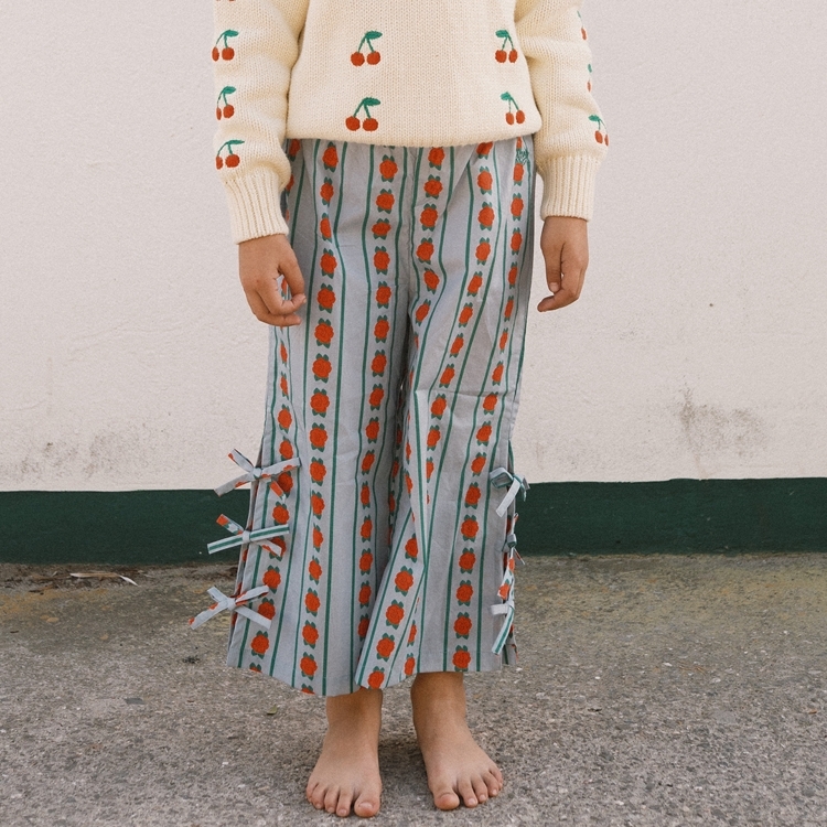 TINYCOTTONS 側綁帶玫瑰長褲 ROSE PATTERN PANT - washed blue