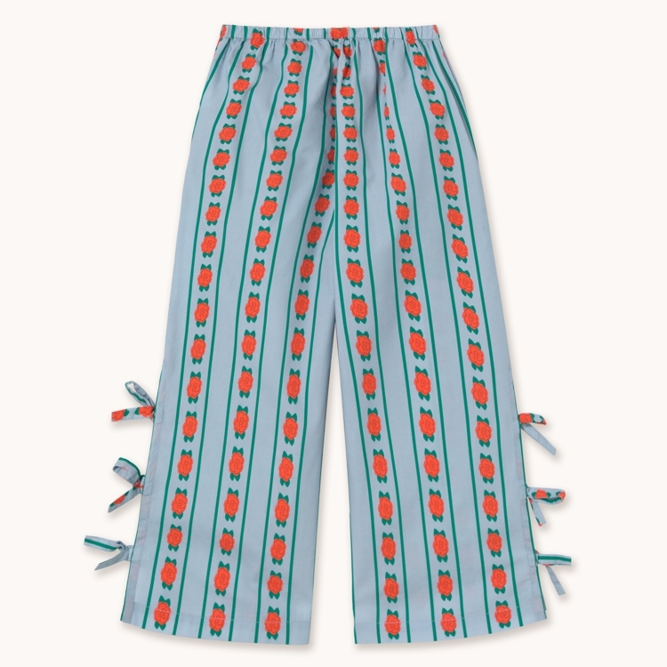 TINYCOTTONS 側綁帶玫瑰長褲 ROSE PATTERN PANT - washed blue