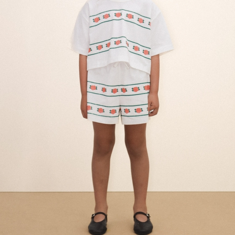 TINYCOTTONS 玫瑰條紋短褲 ROSES SHORTS - off-white