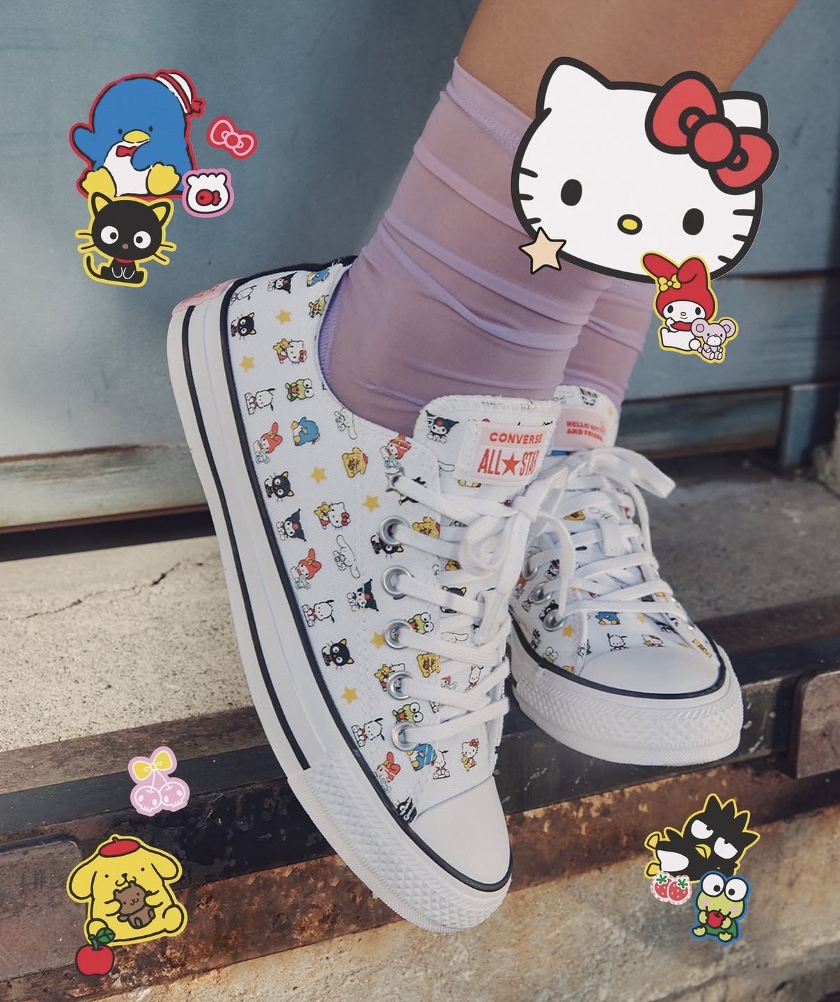 聯名款 CONVERSE X HELLO KITTY & FRIENDS CHUCK TAYLOR ALL STAR LOW TOP SNEAKER 白 低筒 三麗鷗 滿版 帆布鞋【A17700C】