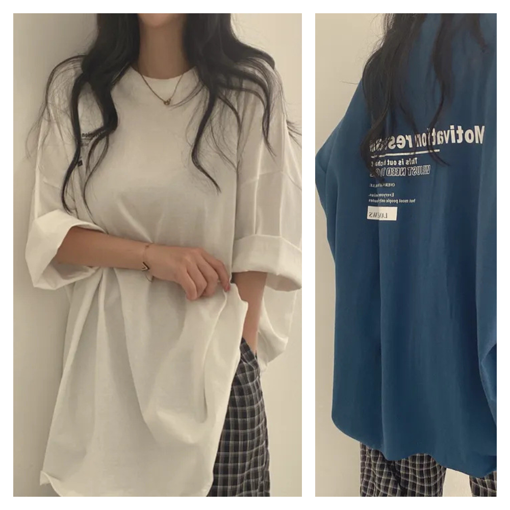 【ASister 小姊姊】AS0345#韓系純棉上衣☆*Motivation*中長版七分袖T恤(3色 M-2XL)