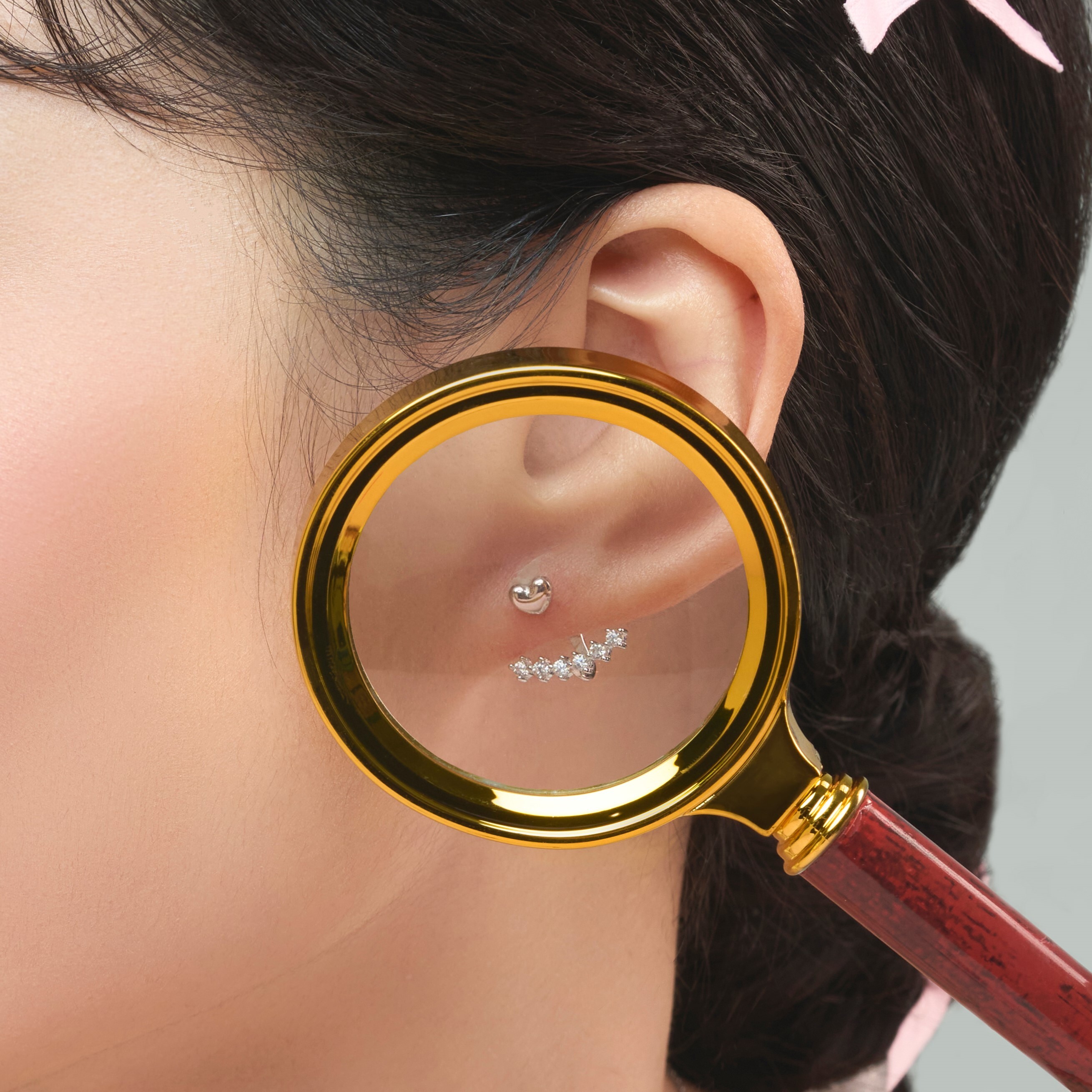 愛心耳針以及經典排鑽的純銀耳環組合，抗過敏純銀耳針