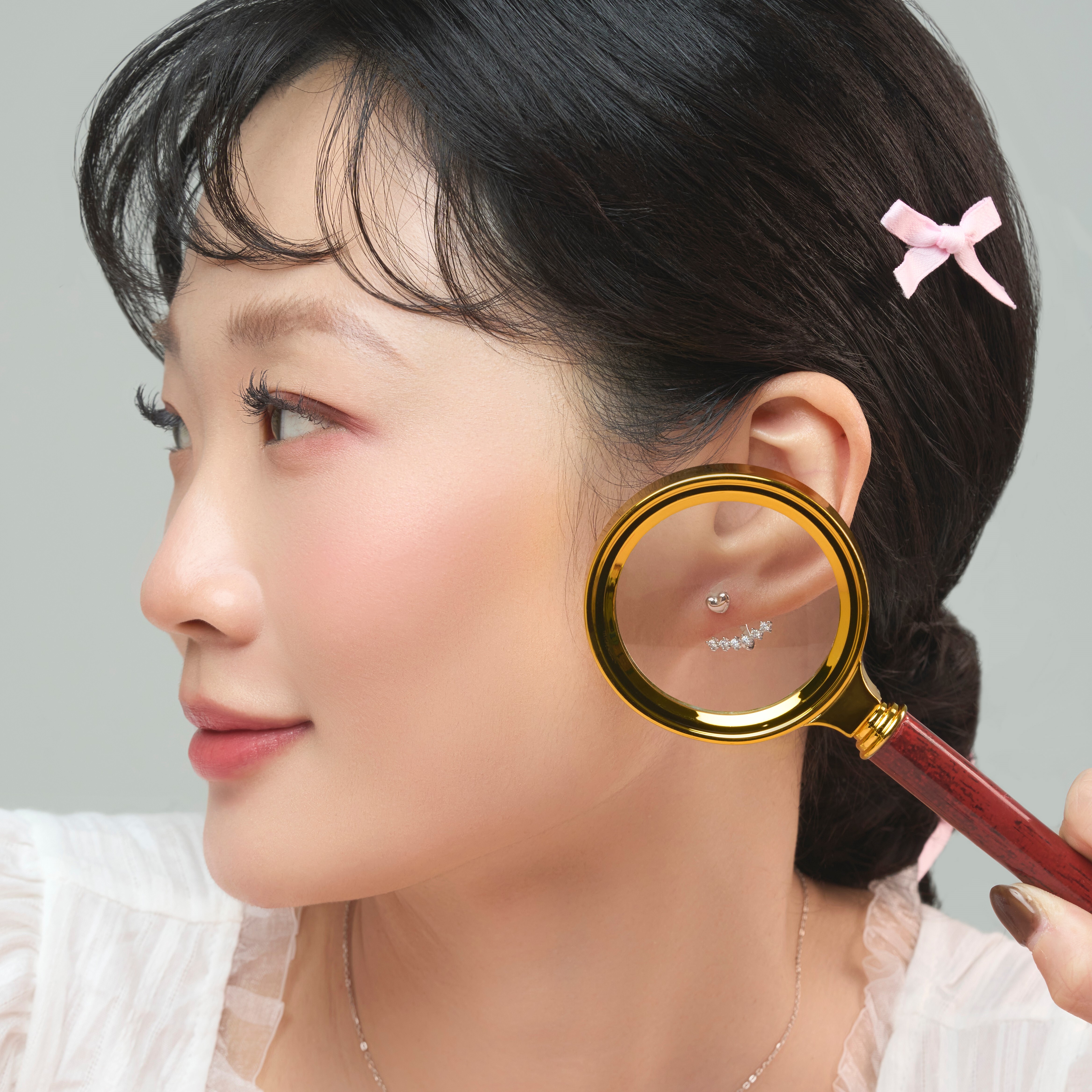 愛心耳針以及經典排鑽的純銀耳環組合，抗過敏純銀耳針