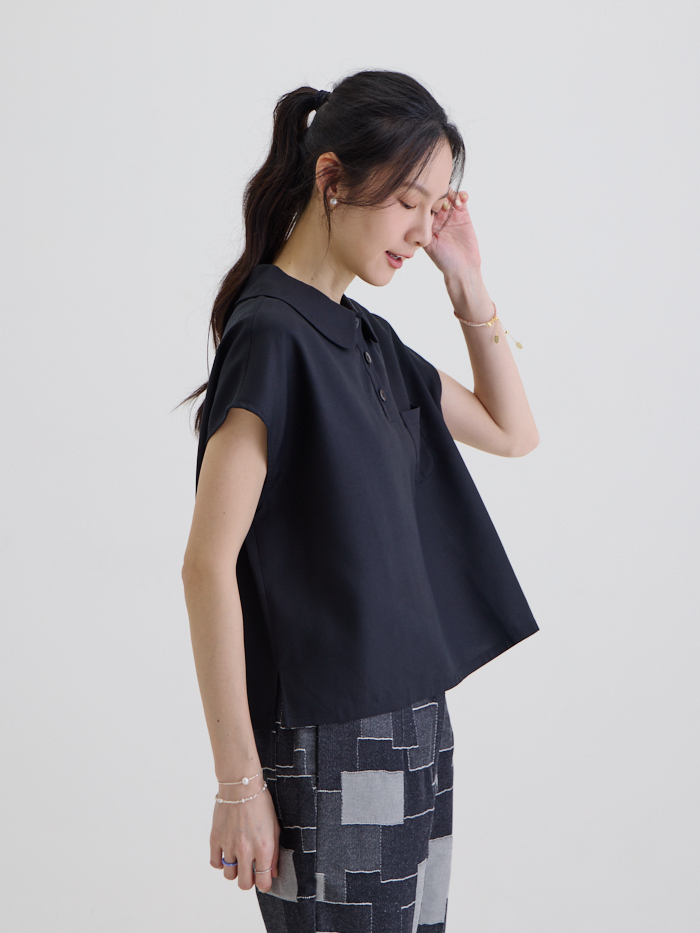 雀斑比德圓領短袖上衣-黑色