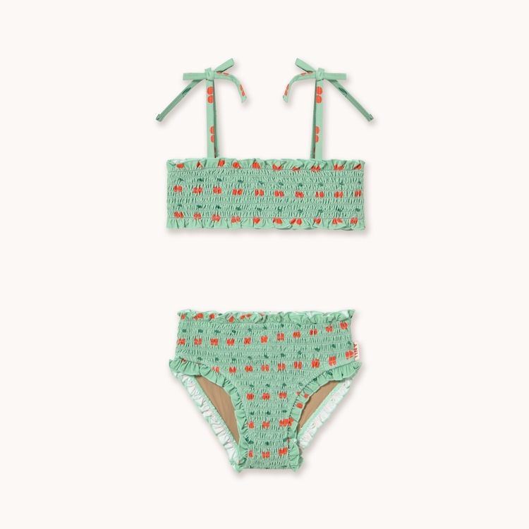 TINYCOTTONS 櫻桃壓褶兩件式泳衣 CHERRIES SMOCK SWIM SET - washed emerald