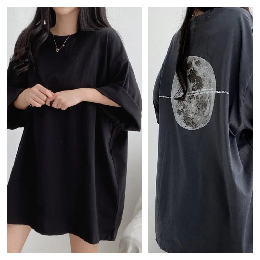 【ASister 小姊姊】AS0346#韓系純棉上衣☆*月球表面背影*中長版七分袖T恤(4色 M-2XL)