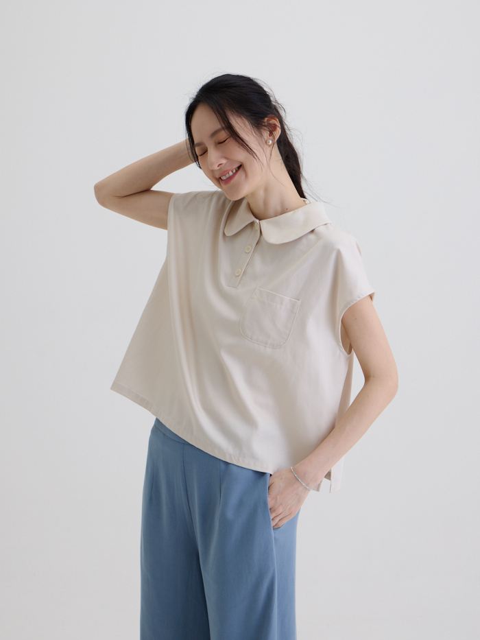 雀斑比德圓領短袖上衣-米色