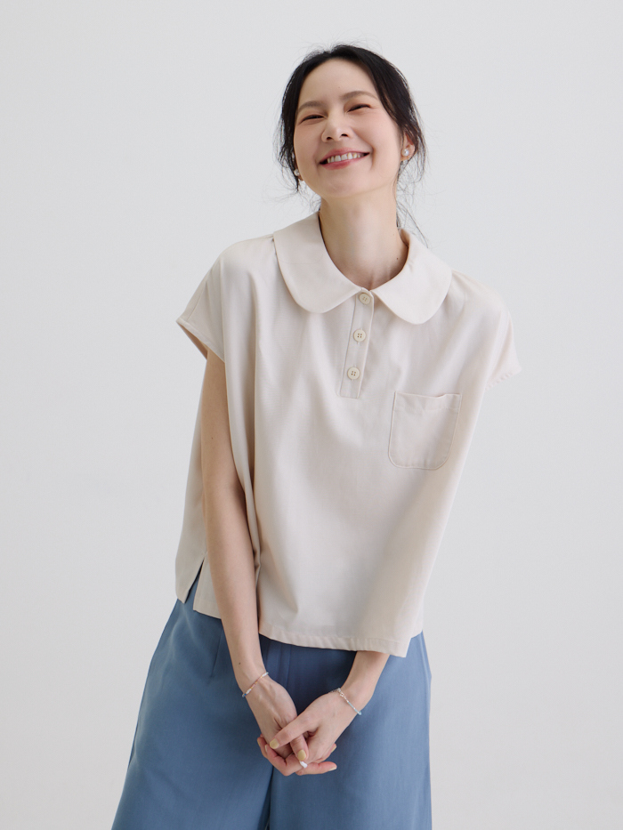 雀斑比德圓領短袖上衣-米色