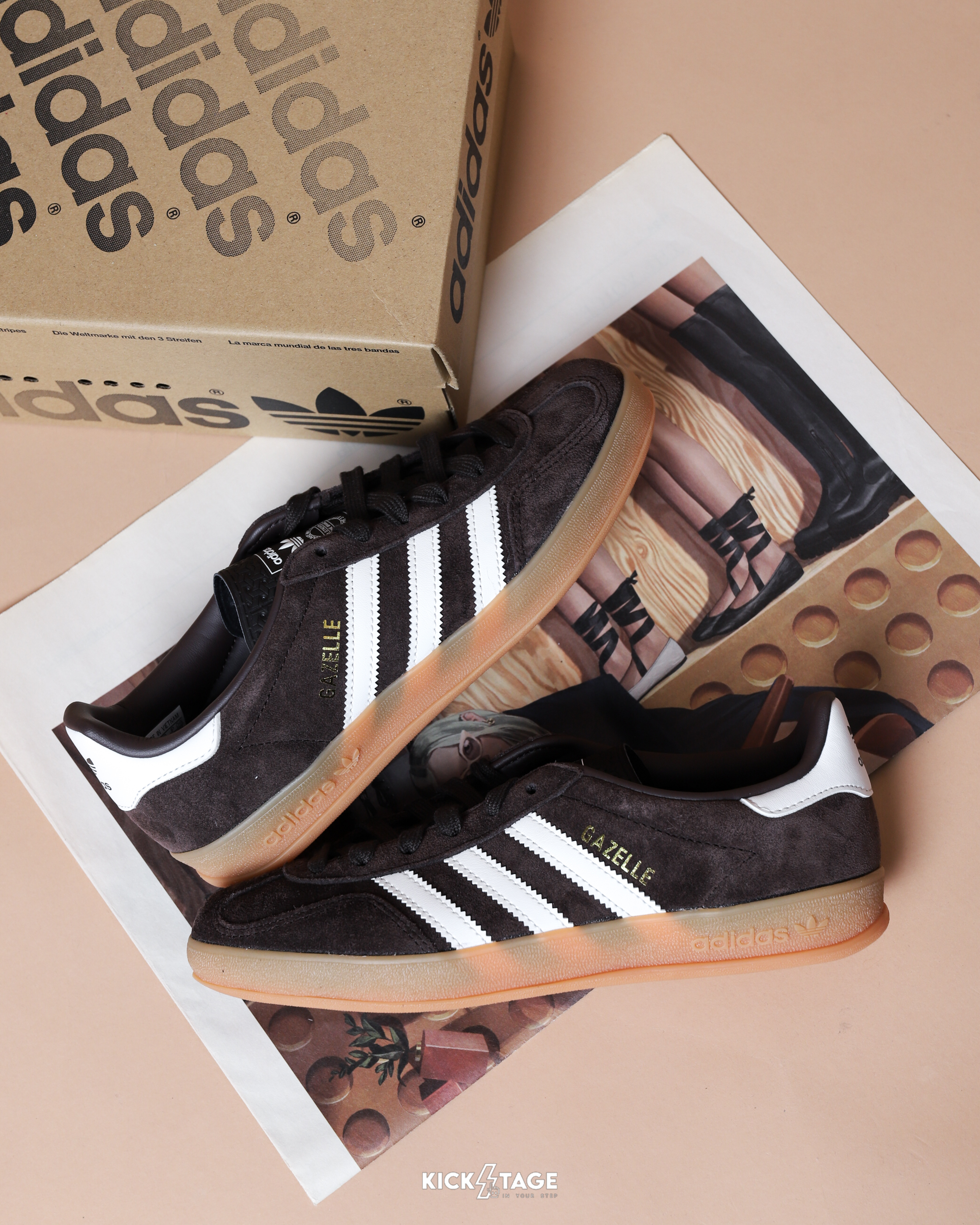 男女鞋 ADIDAS GAZELLE INDOOR 棕白 麂皮 橡膠大底 復古 德訓鞋 休閒鞋【HQ5152】