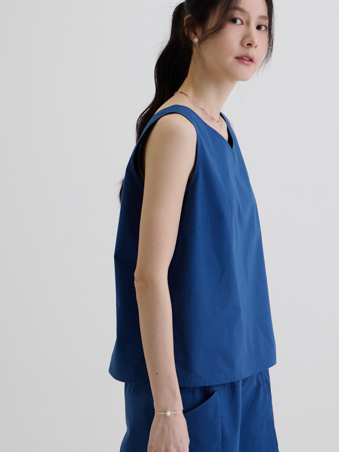 星期三的放假無袖上衣-藍色