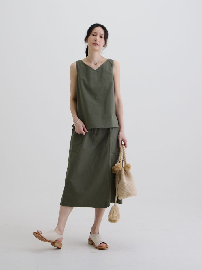 星期三的放假無袖上衣-軍綠