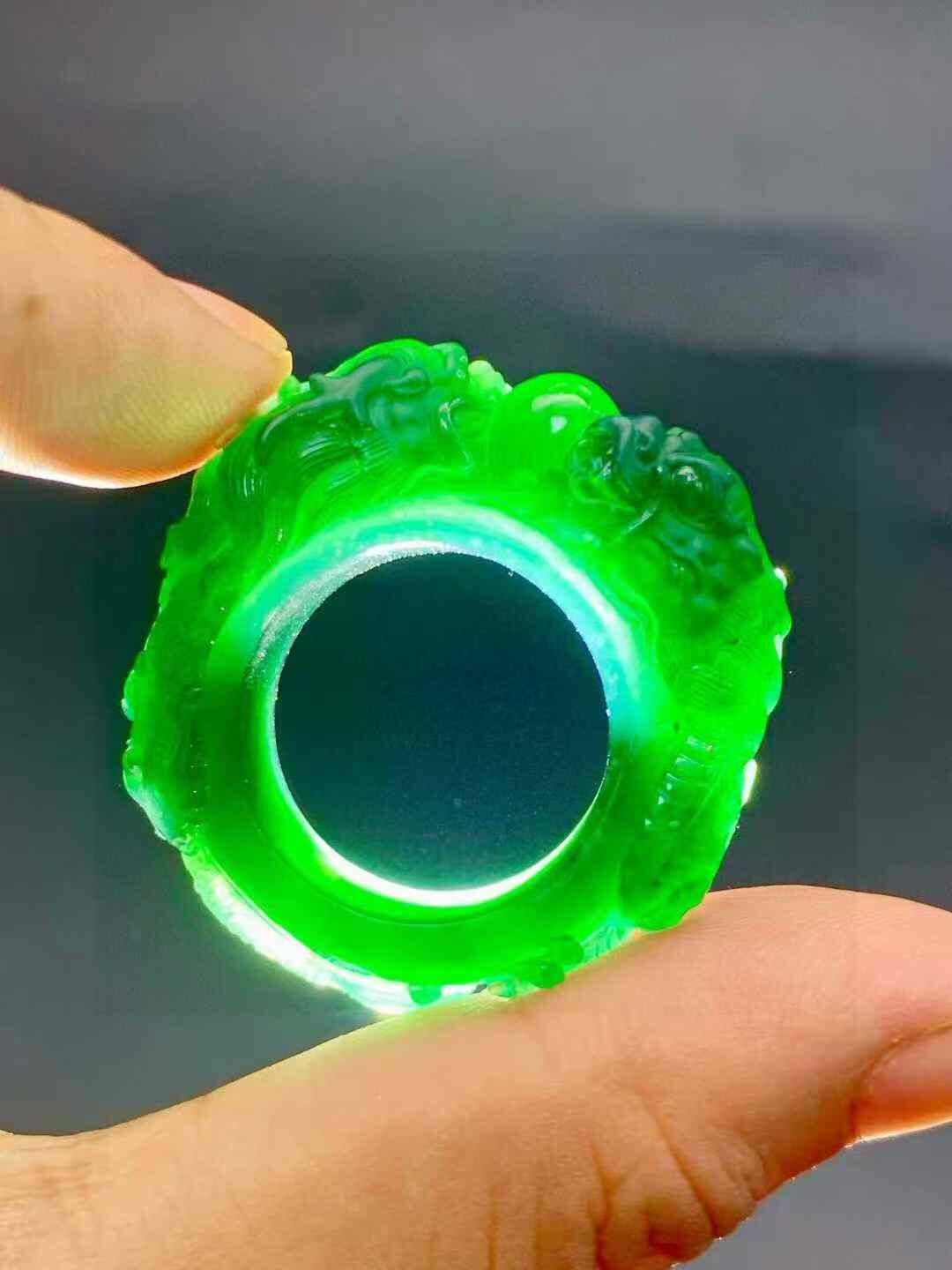翡翠墨翠雙龍戲珠指環,天然翡翠A玉, 緬甸玉, Jade, Jadeite