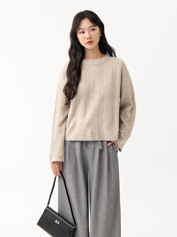 OH!HER 大袖口圓領針織上衣(6%羊毛）
