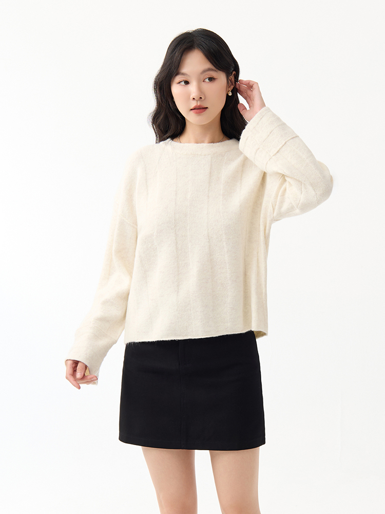 OH!HER 大袖口圓領針織上衣(6%羊毛）