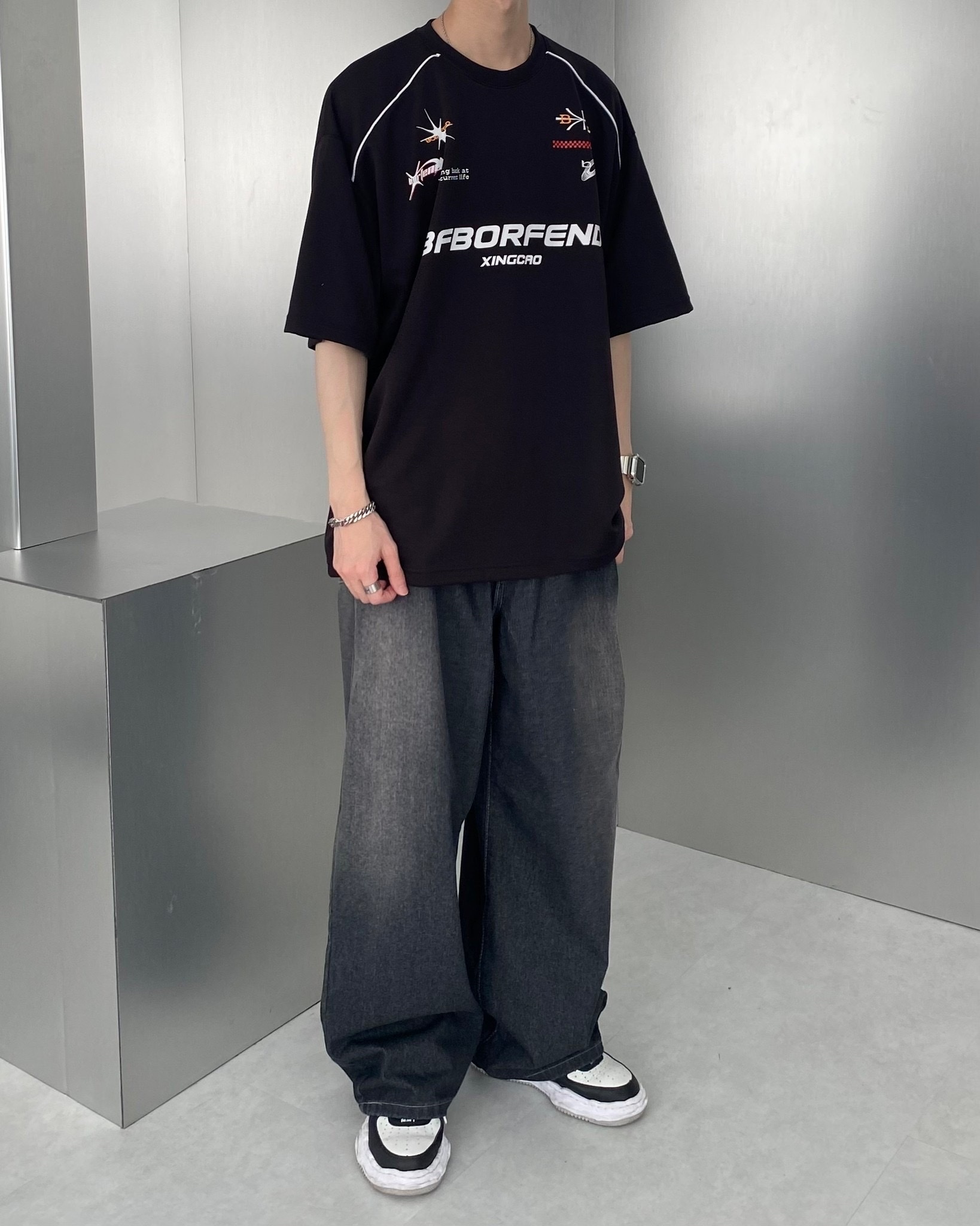 BFBORFEND賽車風 寬鬆 落肩 男女 短袖