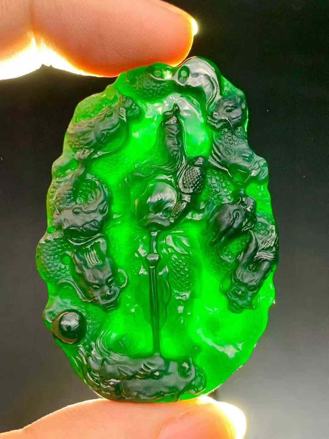 天然翡翠 墨翠 295950 翡翠墨翠九龍關公