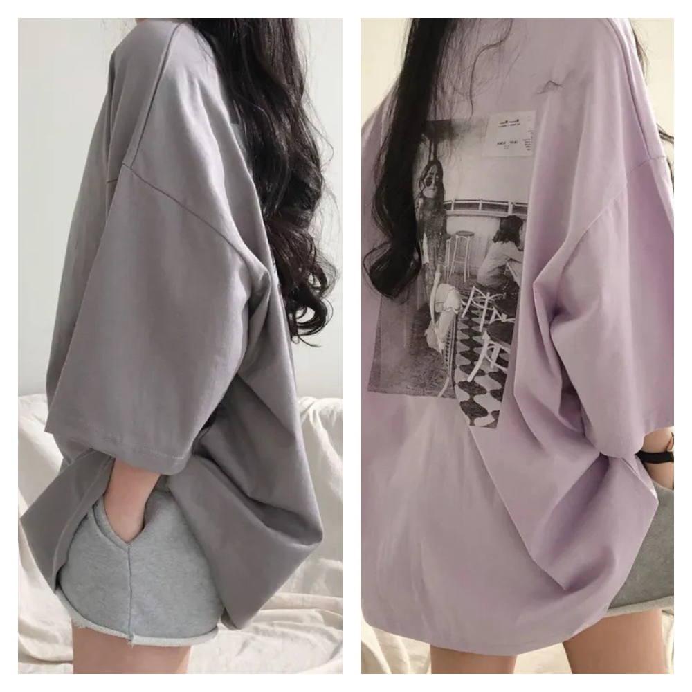 【ASister 小姊姊】AS0348#韓系純棉上衣☆*街拍女孩背影*中長版七分袖T恤(3色 M-2XL)