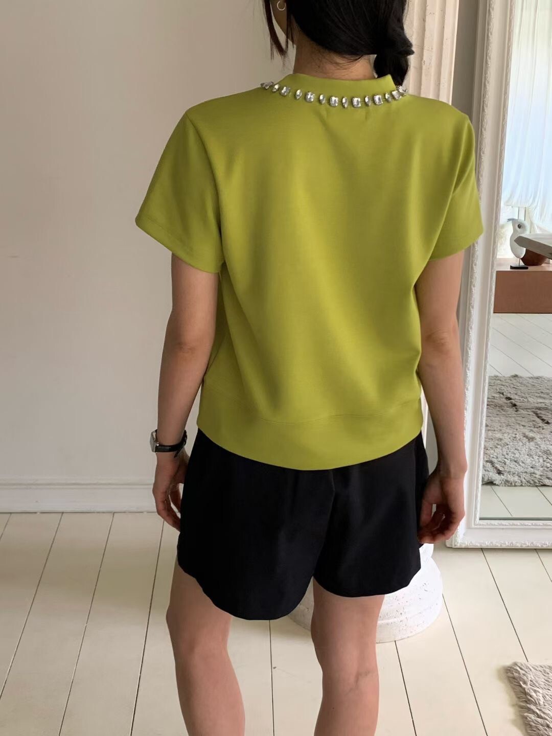 排列方鑽圓領造型短袖棉TEE / 3色