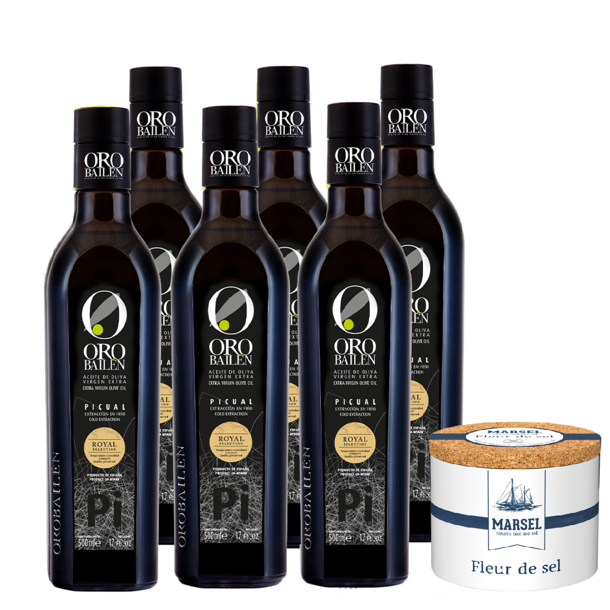 【本月箱購主打星】皇嘉特級冷初榨Picual橄欖油500ml 6入組贈藍舶比利時鹽之花(瓷罐/125g)*1