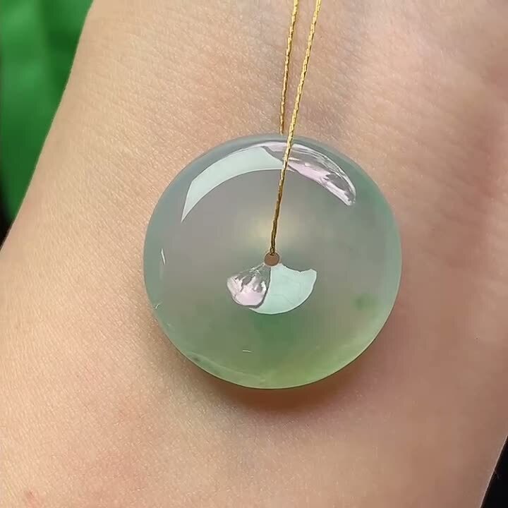 翡翠冰種飄綠平安扣 (22.7mm直徑),天然翡翠A玉, 緬甸玉, Jade, Jadeite