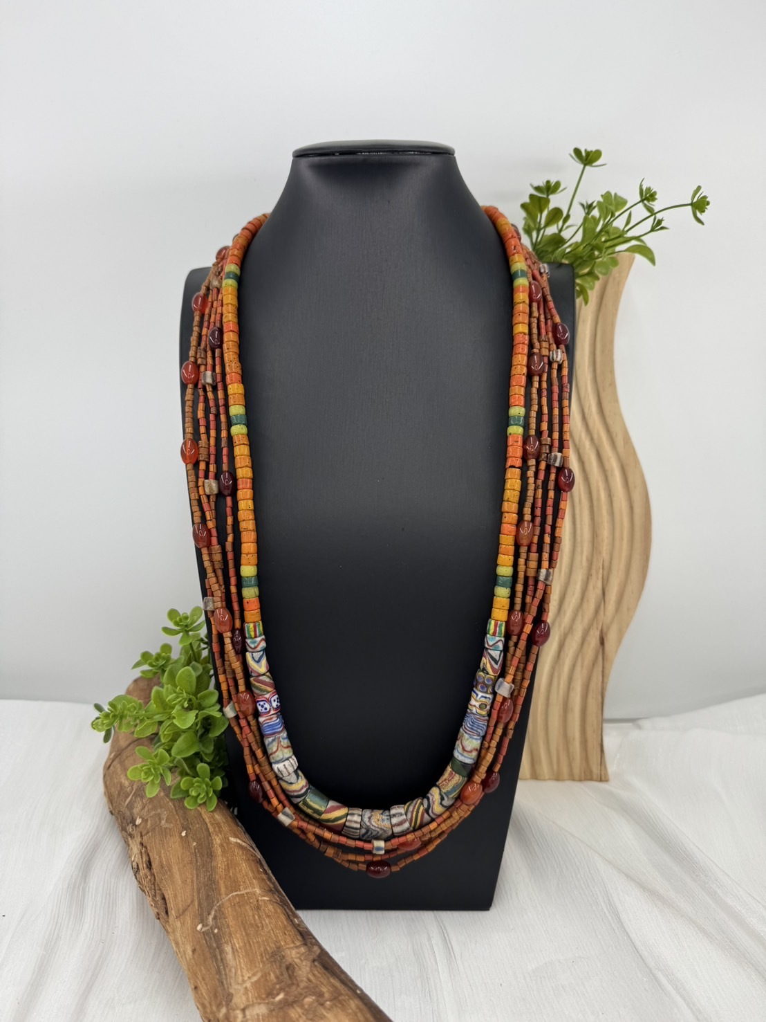 W-No.73傳統花珠五條式複串長鍊80cm