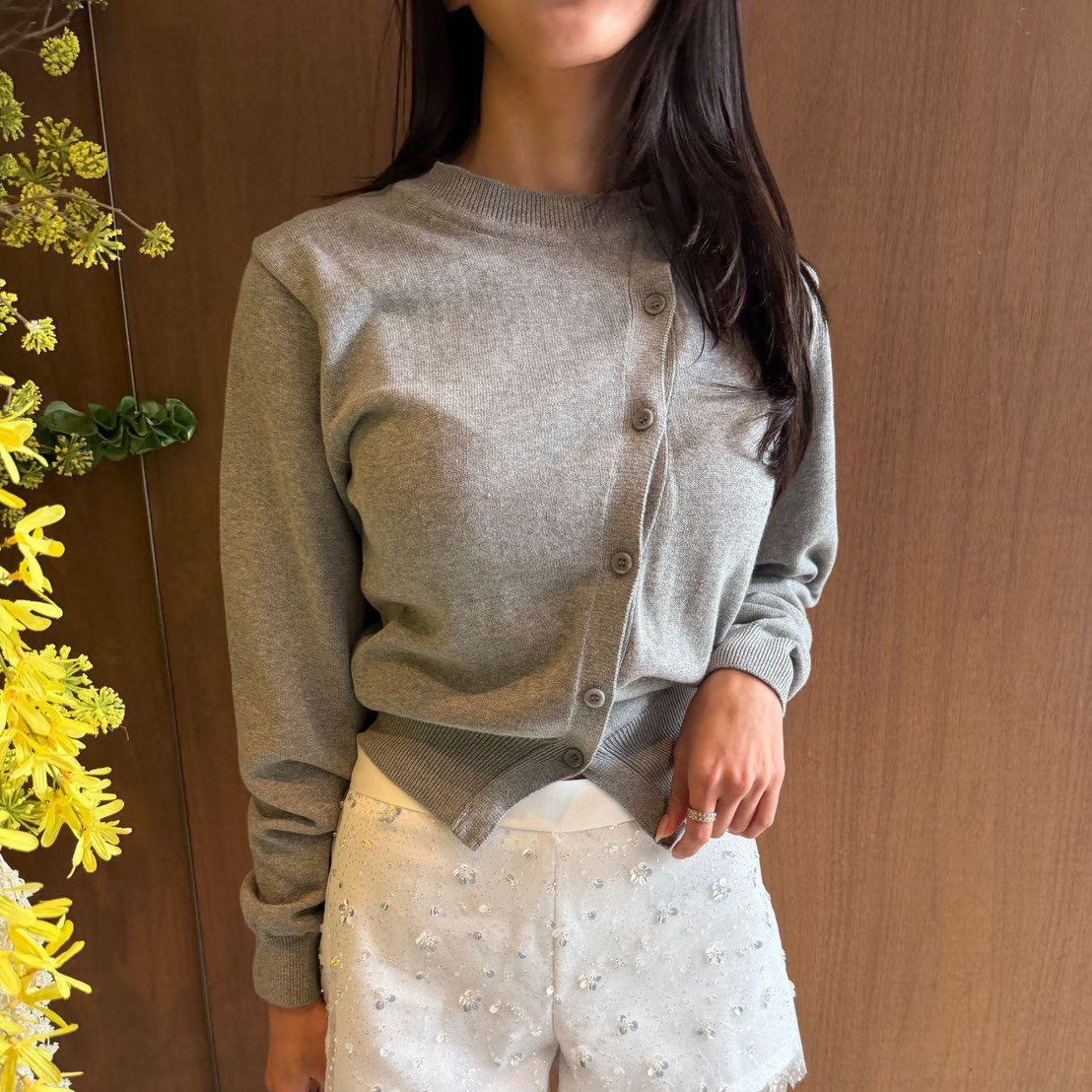 斜切排釦造型圓領上衣罩衫 / 3色