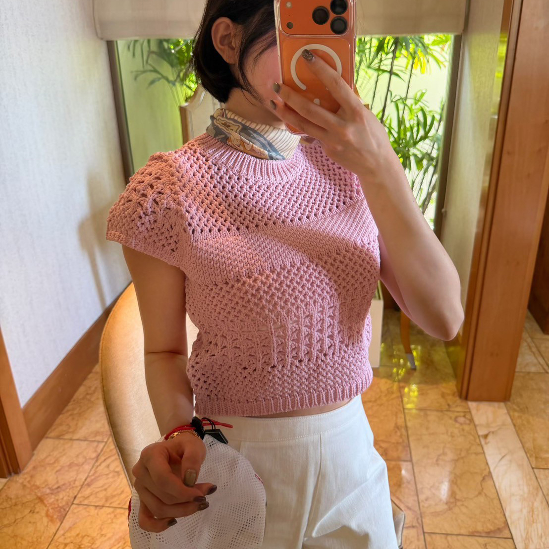 鏤空針織拼接感圓領短袖短版上衣 / 5色