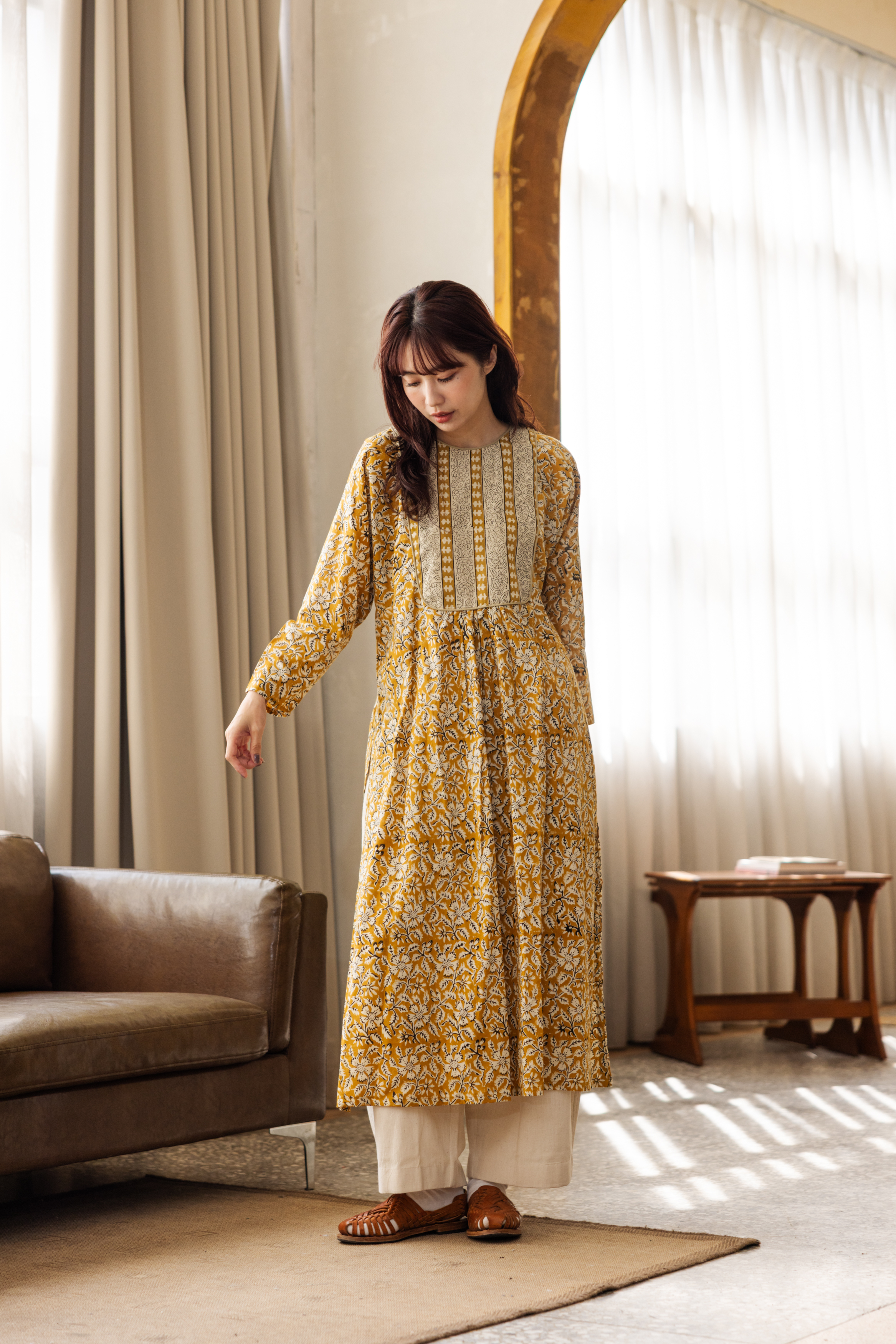 拼接花花後綁帶庫塔_黃