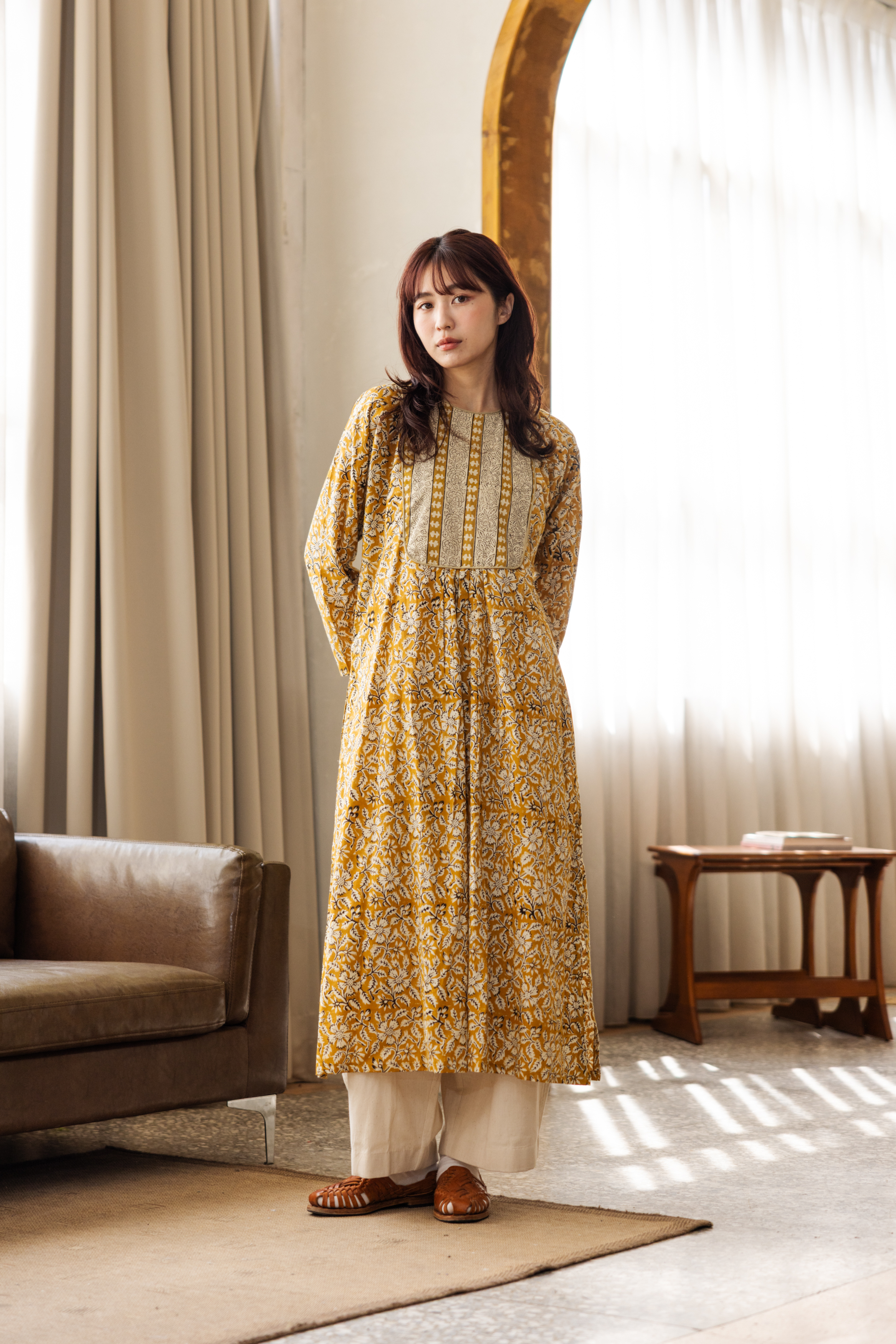 拼接花花後綁帶庫塔_黃