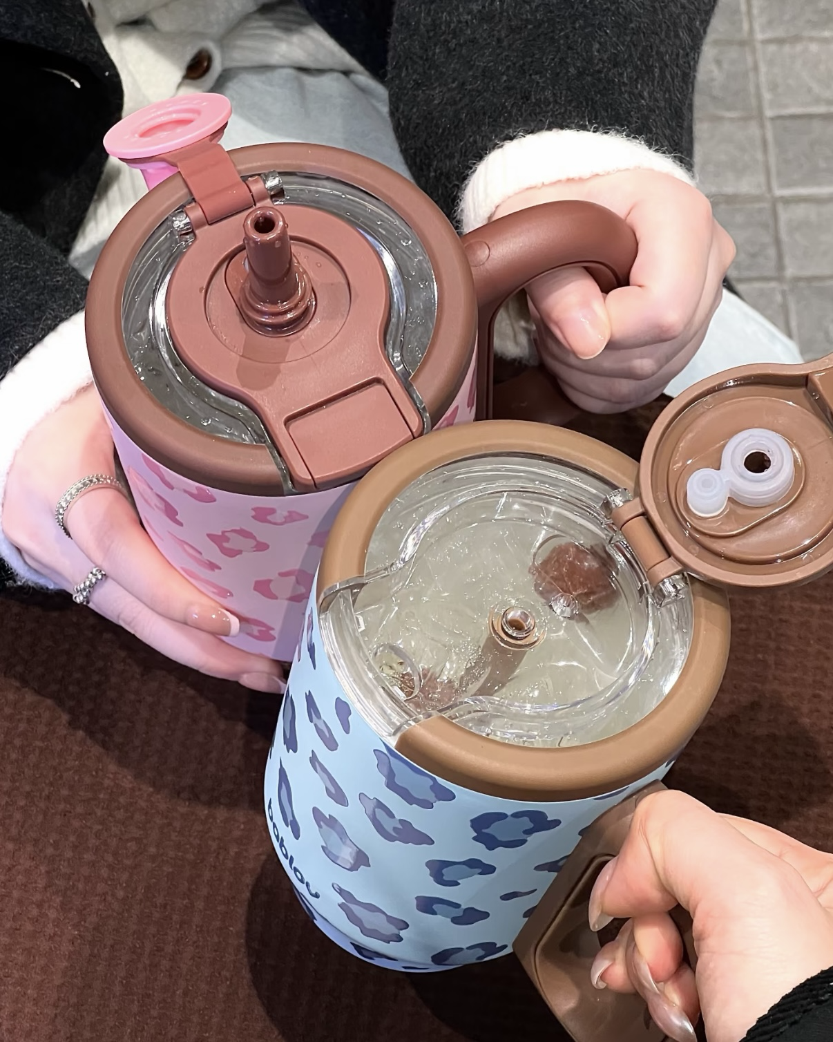 BABLOV 豹紋2.0 不鏽鋼吸管杯 迷你胖胖杯 雙飲杯 680ml 保溫 保冰 粉色 淺藍色