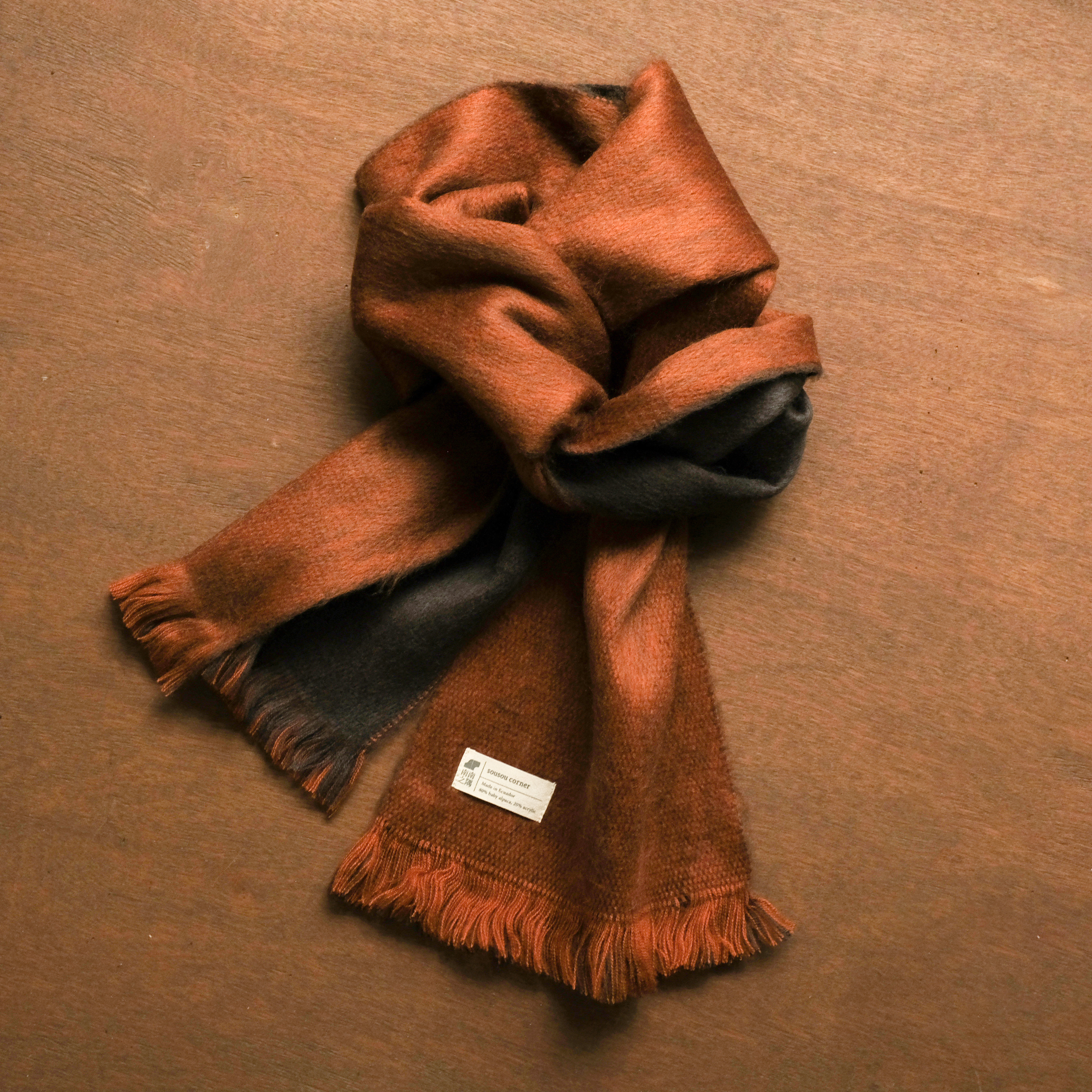Alpaca Scarf｜Horse brown / Dark grey｜Ecuador