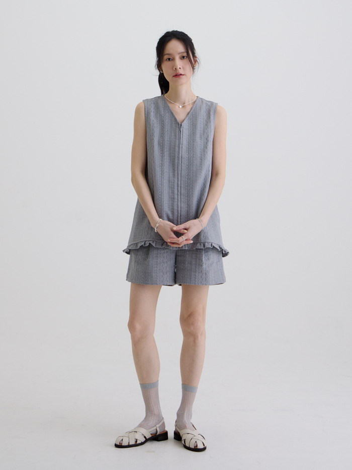 晨霧緹花打折短褲-鉛石