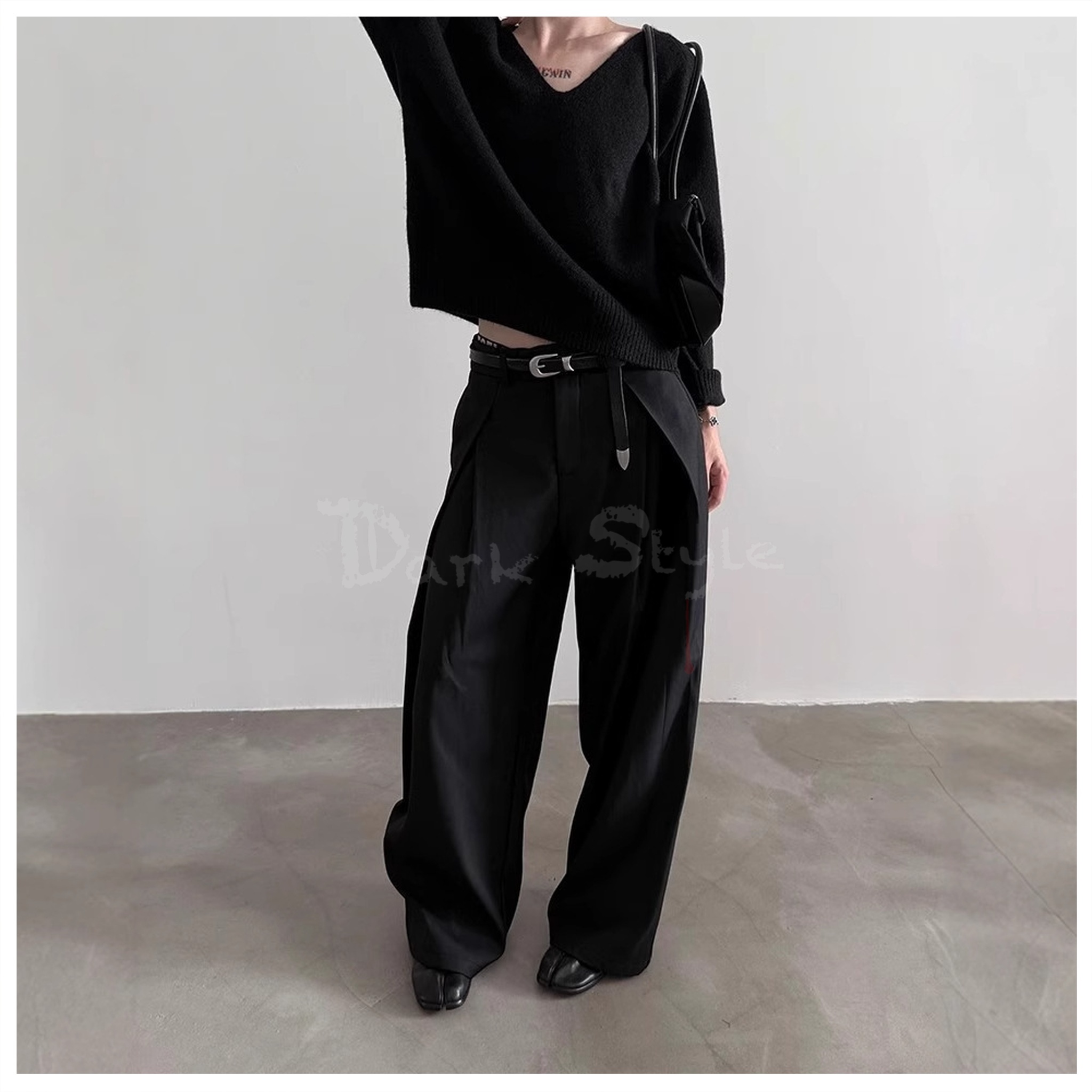 英倫-暗黑系設計感西裝褲－高街 vibe 感、垂墜闊腿拖地褲、百搭廓形休閒長褲