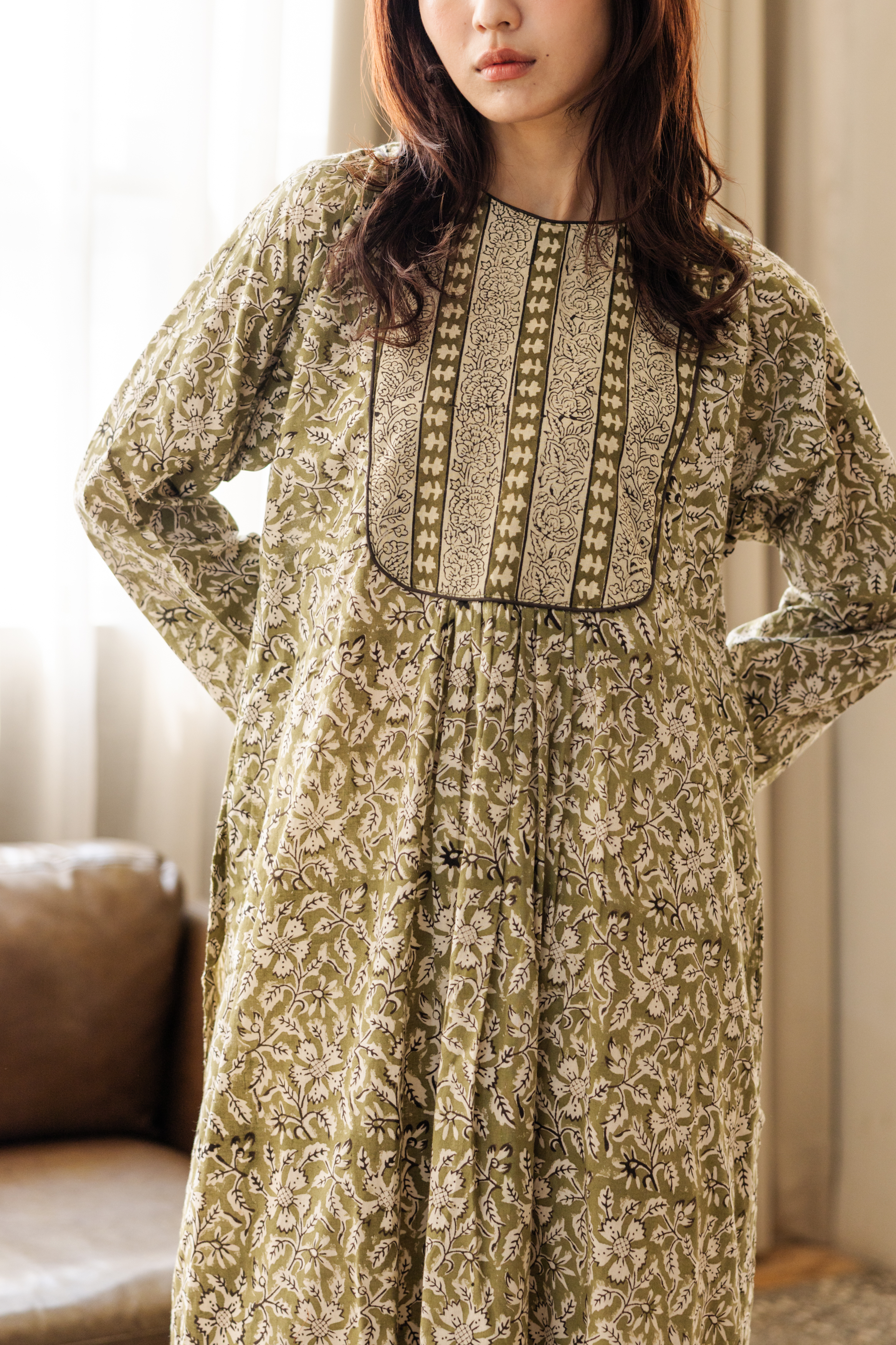 拼接花花後綁帶庫塔_綠