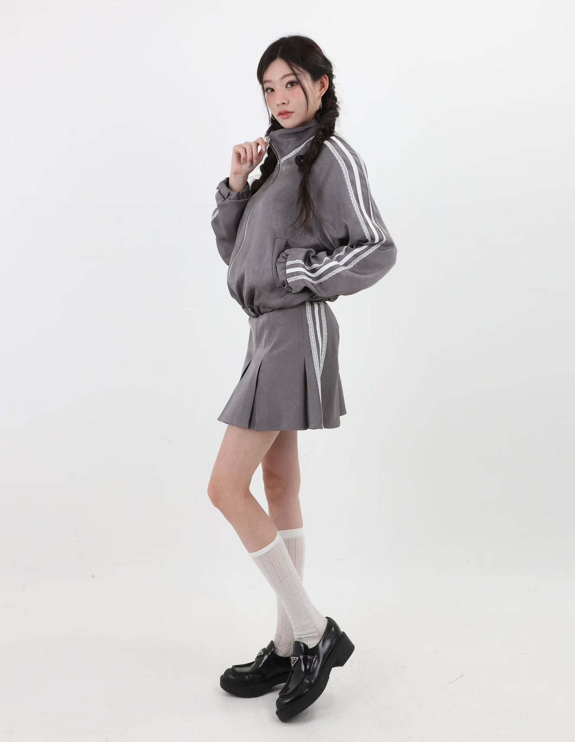 蕾絲滾邊運動風夾克 短褲裙(分售)