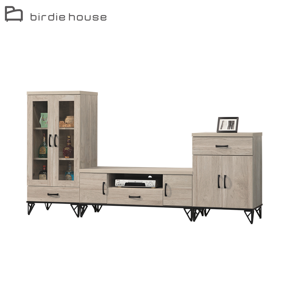 柏蒂家居-哈德克8尺多功能電視櫃組合(二門中展示櫃+視聽長櫃+二門小收納櫃)