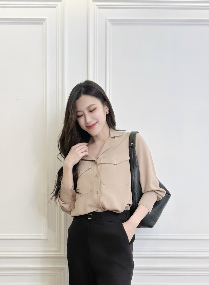 優雅素面包布釦襯衫