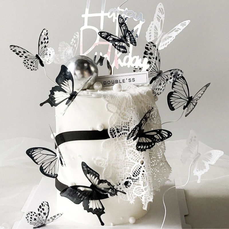 【台灣現貨速發】幻彩蝴蝶 ｜一包6枚｜ins風3D幻彩蝴蝶 PVC塑料片蝴蝶 附鐵絲支架