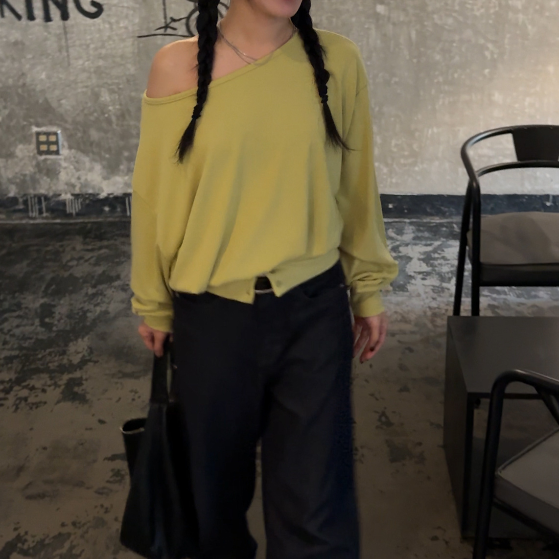 JL04 春款搶先!可拉斜肩下縮氣質T(白/灰/黃綠)