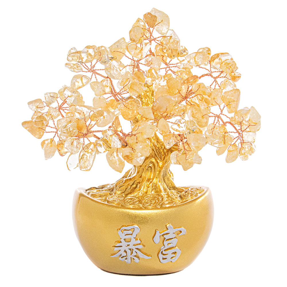 黃水晶小元寶發財樹 210g / 四種題字可挑
