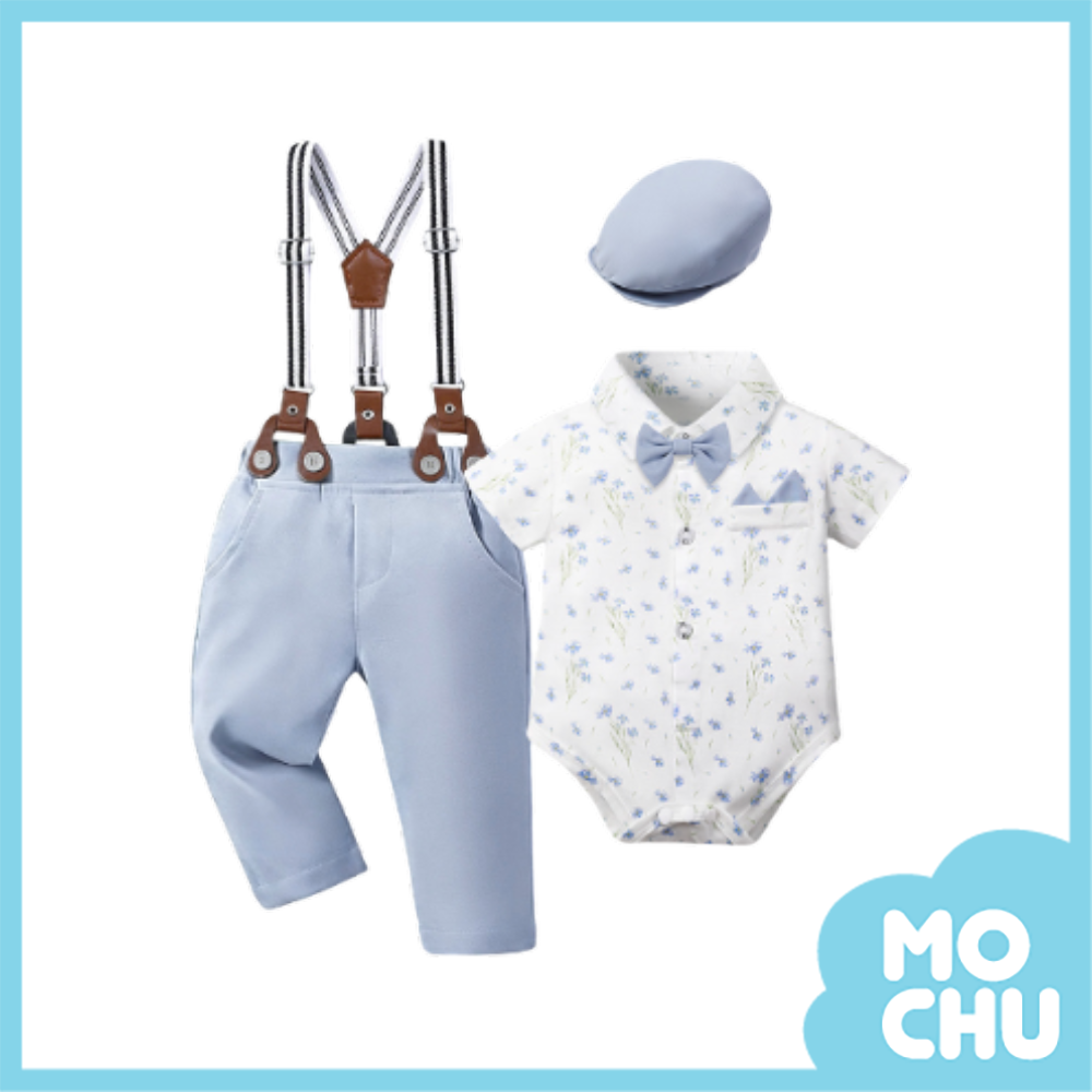 典雅碎花領結紳士四件組(二色)