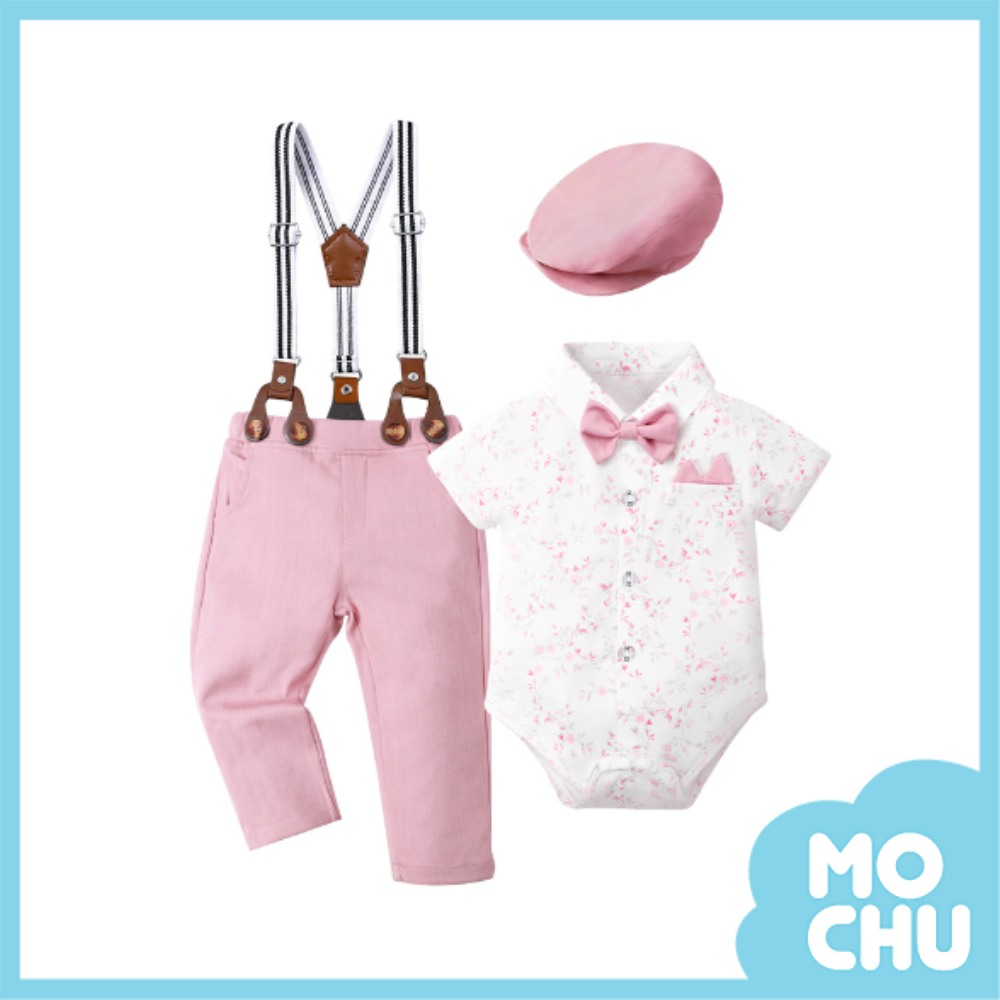 典雅碎花領結紳士四件組(二色)